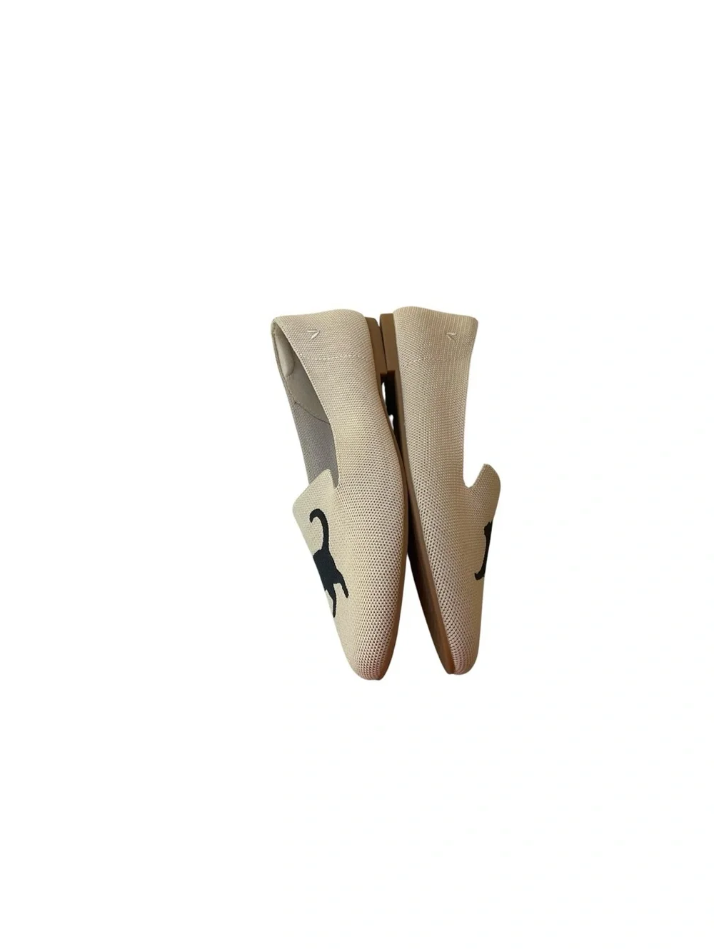New VIVAIA Audrey Embroidered Cat Loafers Round-Toe Beige Black Slip On 42